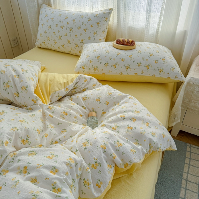 91家纺网 家纺一手货源 找家纺 温眠家纺 2026新款云感针织提花双层纱四件套 梨花落