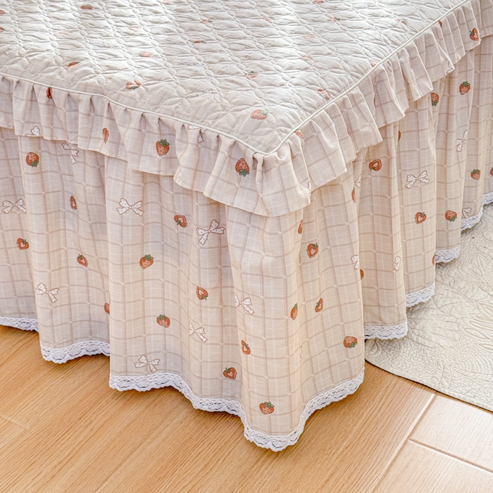 91家纺网 家纺一手货源 找家纺 （总）爱妮玖玖 2026新款全棉纯棉印花蕾丝小花边夹棉床裙四件套