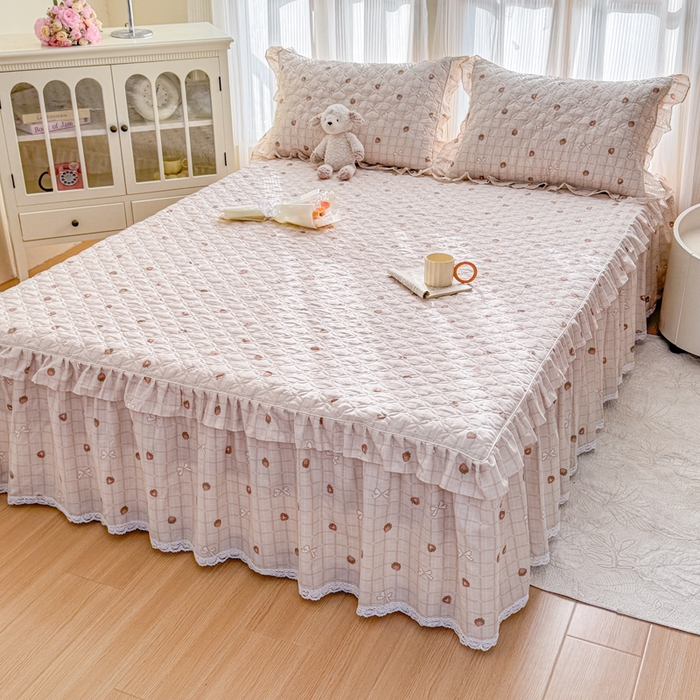 91家纺网 家纺一手货源 找家纺 （总）爱妮玖玖 2026新款全棉纯棉印花蕾丝小花边夹棉床裙四件套