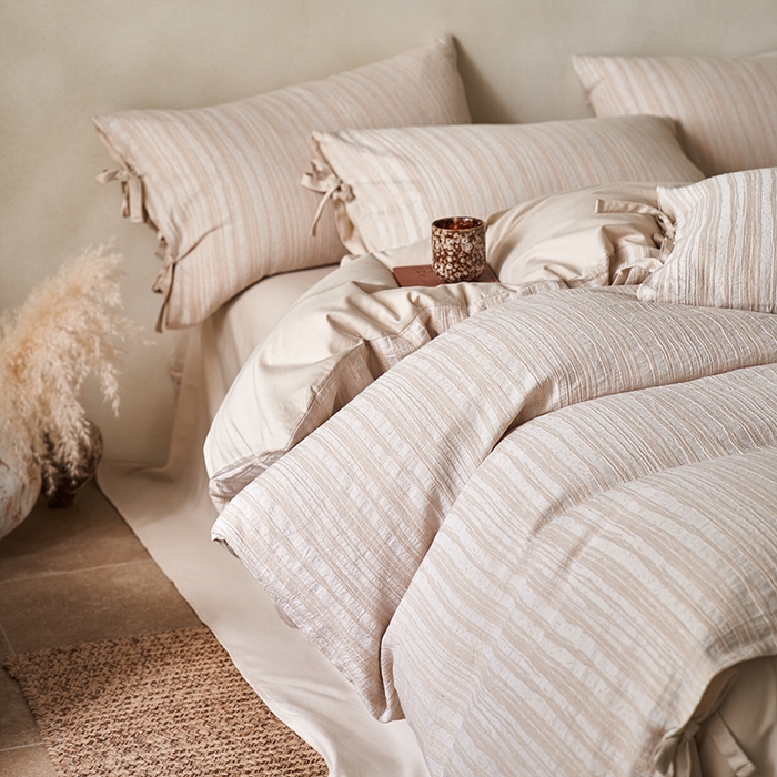 宜代光年 2026新款亚麻大提花贡缎磨毛四件套系列 素简