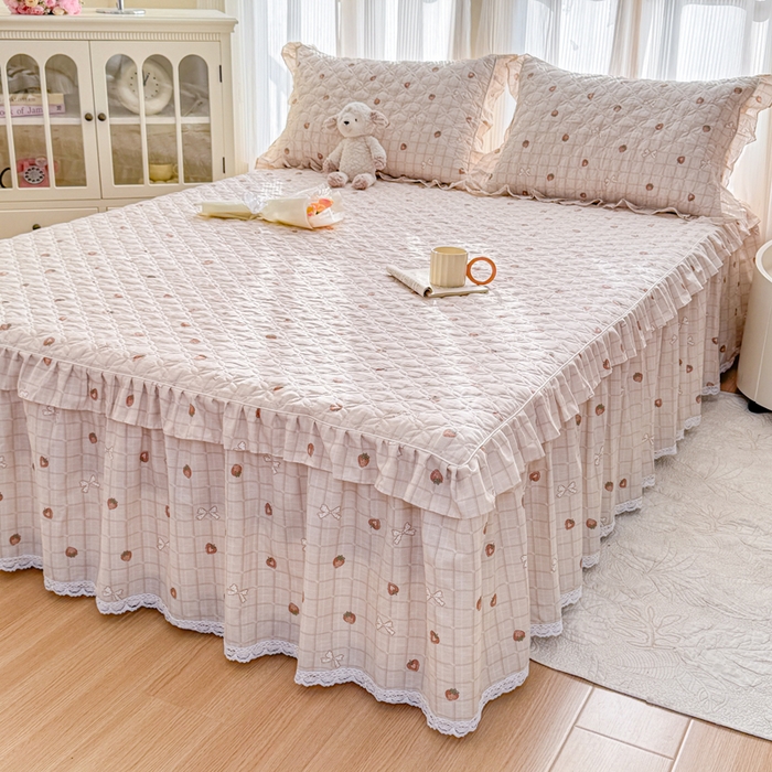 91家纺网 家纺一手货源 找家纺 （总）爱妮玖玖 2026新款全棉纯棉印花蕾丝小花边夹棉床裙四件套