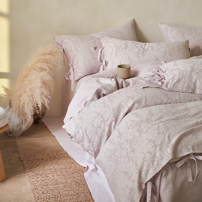 宜代光年 2026新款亚麻大提花贡缎磨毛四件套系列 清玉絮-葡萄紫