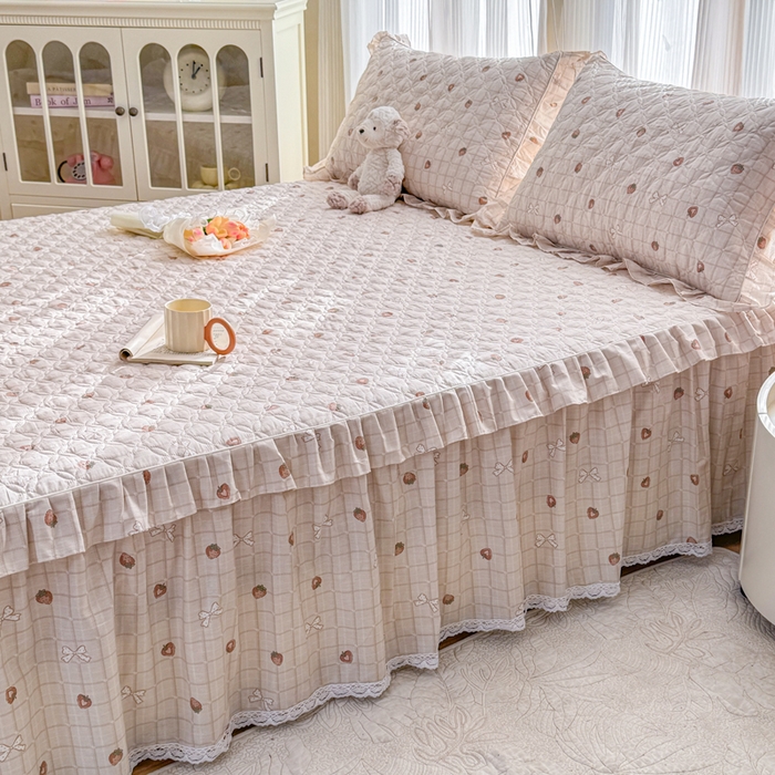 91家纺网 家纺一手货源 找家纺 （总）爱妮玖玖 2026新款全棉纯棉印花蕾丝小花边夹棉床裙四件套