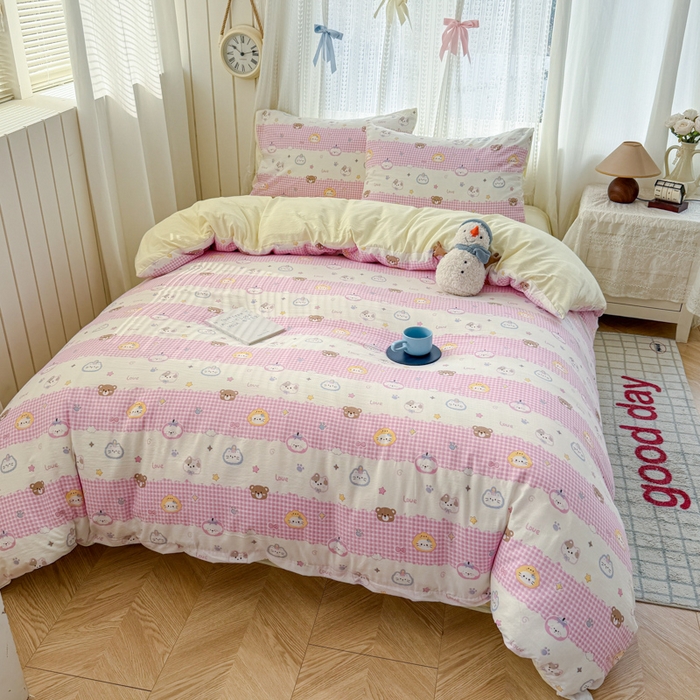 91家纺网 家纺一手货源 找家纺 温眠家纺 2026新款云感针织提花双层纱四件套 猫咪乐园