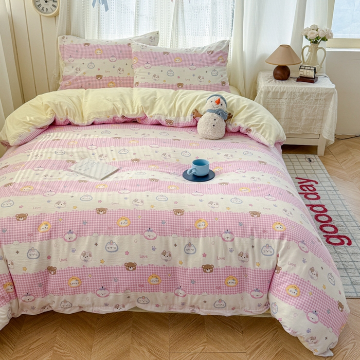 91家纺网 家纺一手货源 找家纺 温眠家纺 2026新款云感针织提花双层纱四件套 猫咪乐园