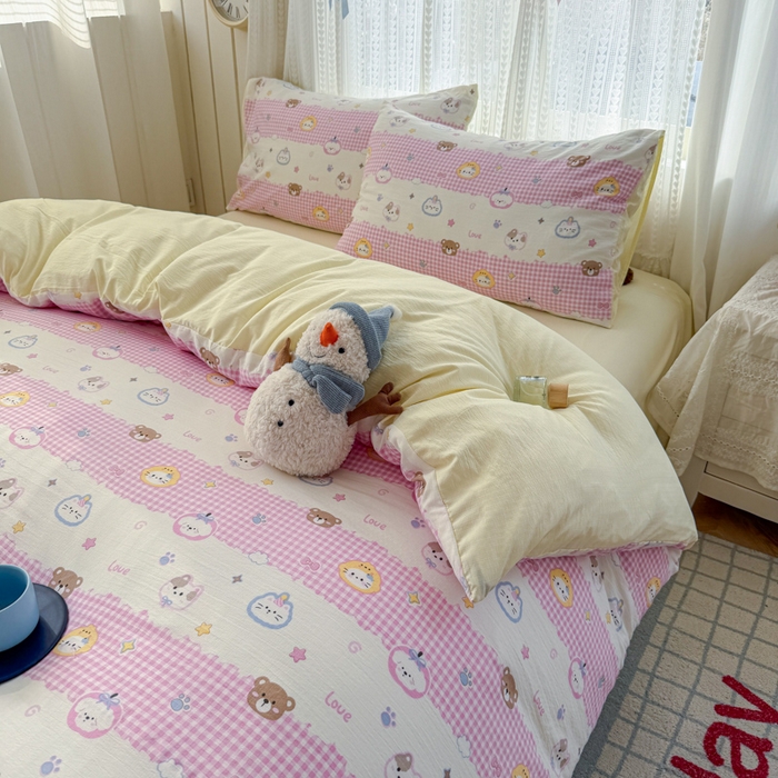 91家纺网 家纺一手货源 找家纺 温眠家纺 2026新款云感针织提花双层纱四件套 猫咪乐园