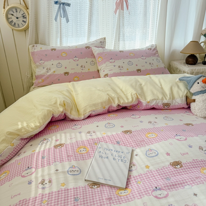 91家纺网 家纺一手货源 找家纺 温眠家纺 2026新款云感针织提花双层纱四件套 猫咪乐园