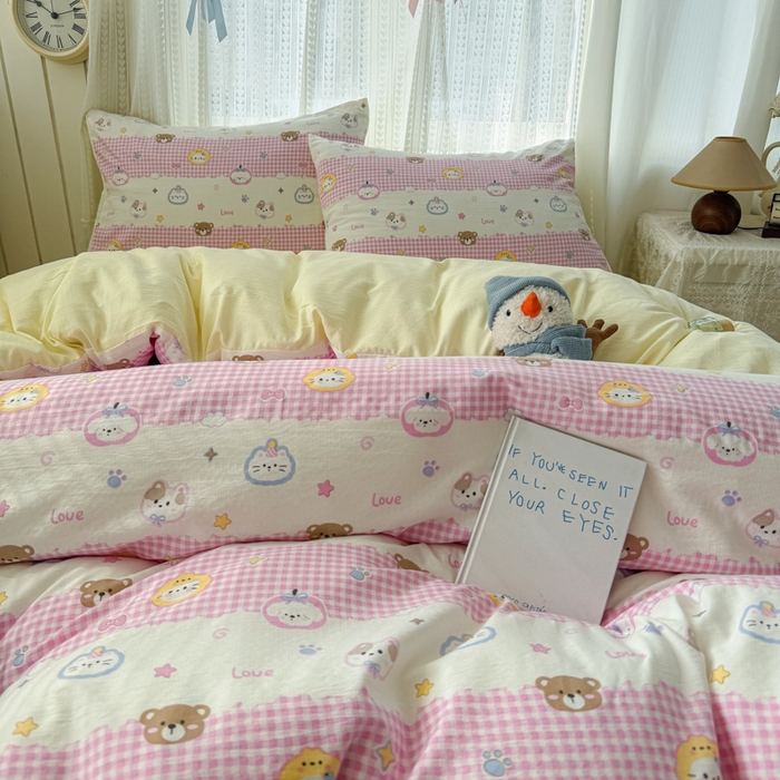 91家纺网 家纺一手货源 找家纺 温眠家纺 2026新款云感针织提花双层纱四件套 猫咪乐园