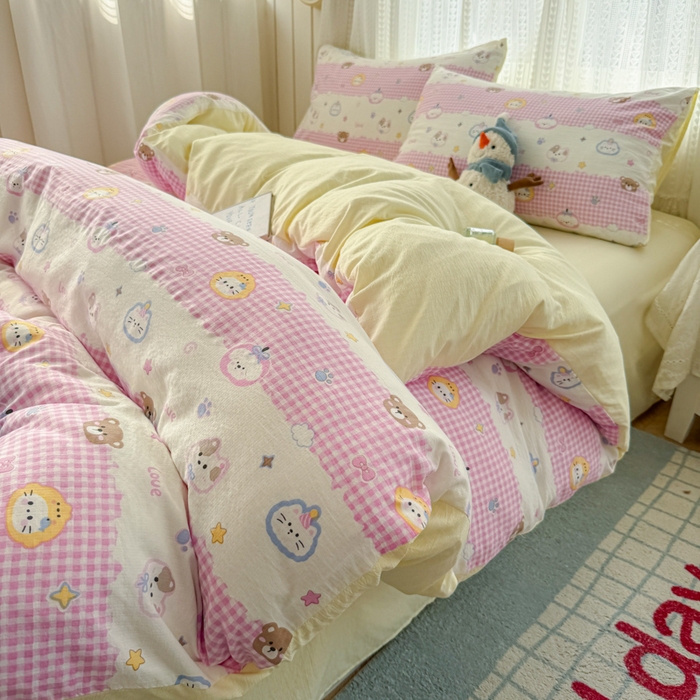 91家纺网 家纺一手货源 找家纺 温眠家纺 2026新款云感针织提花双层纱四件套 猫咪乐园