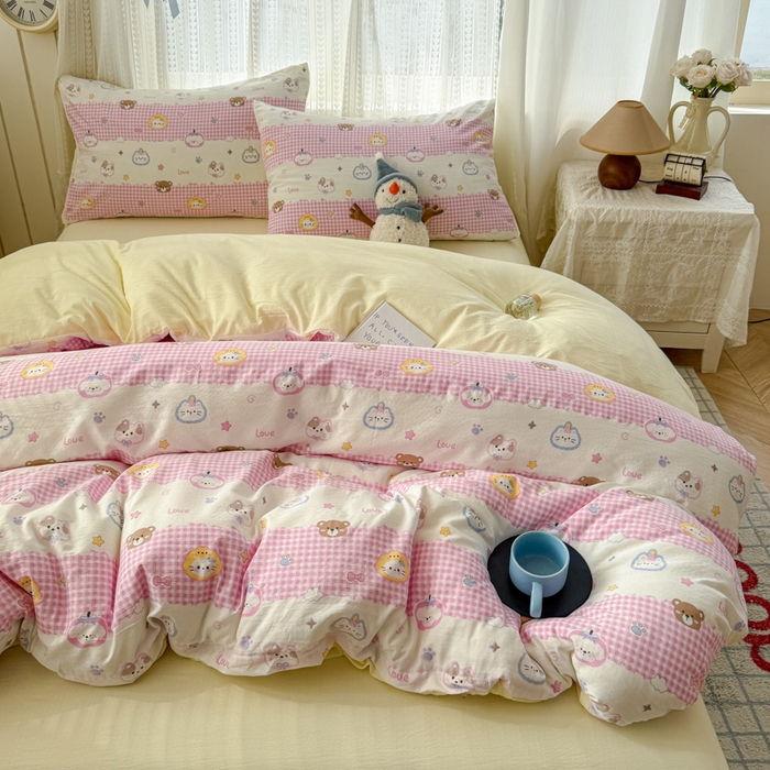 91家纺网 家纺一手货源 找家纺 温眠家纺 2026新款云感针织提花双层纱四件套 猫咪乐园