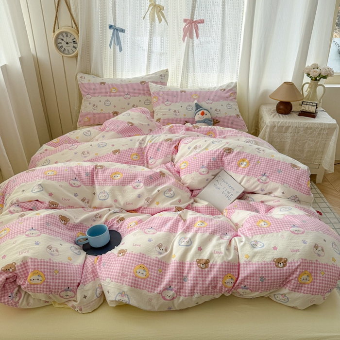 91家纺网 家纺一手货源 找家纺 温眠家纺 2026新款云感针织提花双层纱四件套 猫咪乐园