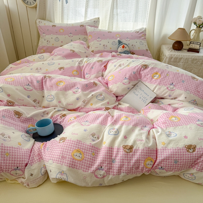 91家纺网 家纺一手货源 找家纺 温眠家纺 2026新款云感针织提花双层纱四件套 猫咪乐园