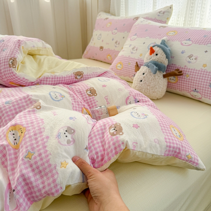 91家纺网 家纺一手货源 找家纺 温眠家纺 2026新款云感针织提花双层纱四件套 猫咪乐园