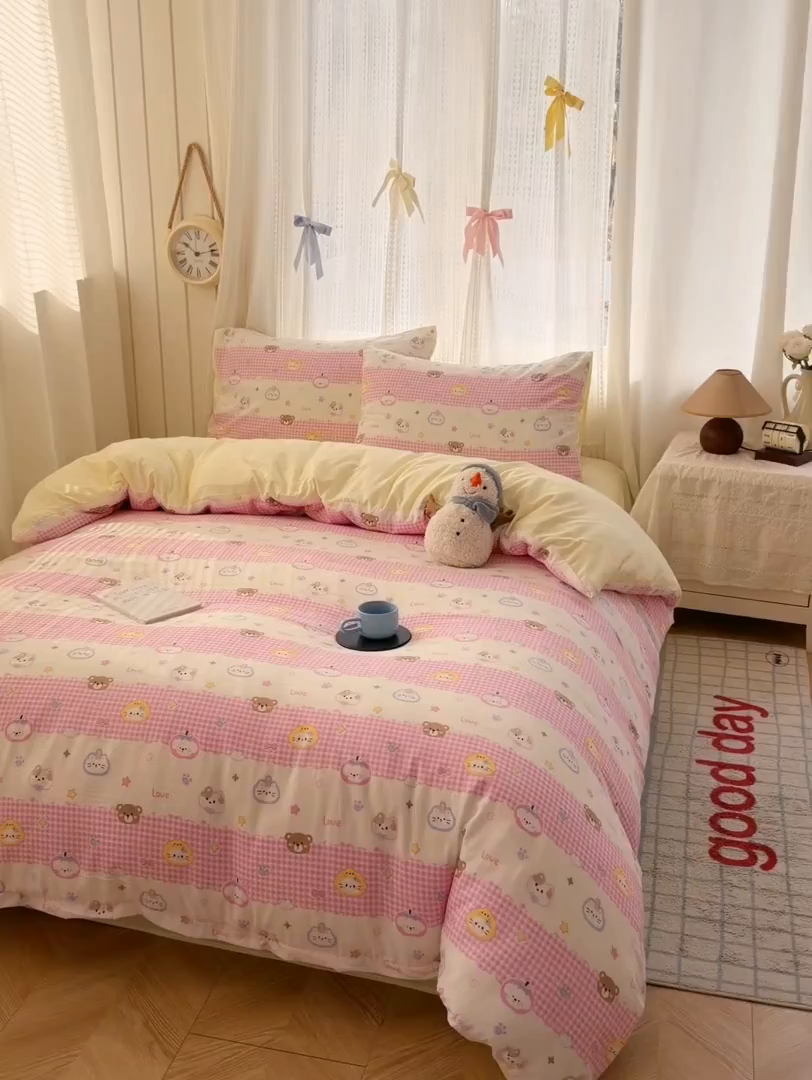 91家纺网 家纺一手货源 找家纺 温眠家纺 2026新款云感针织提花双层纱四件套 猫咪乐园