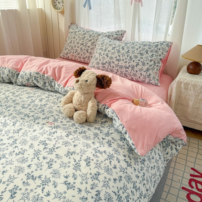 91家纺网 家纺一手货源 找家纺 温眠家纺 2026新款云感针织提花双层纱四件套 柠夏