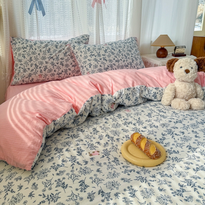 91家纺网 家纺一手货源 找家纺 温眠家纺 2026新款云感针织提花双层纱四件套 柠夏