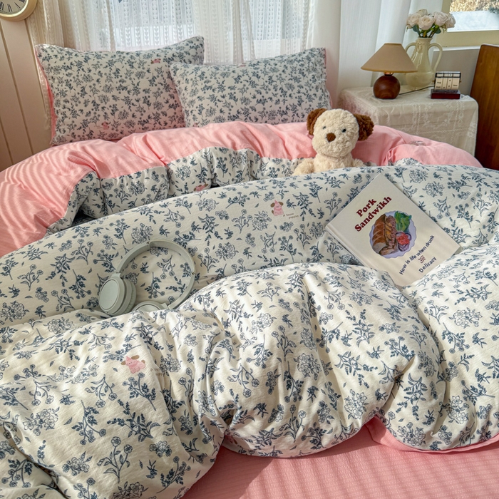 91家纺网 家纺一手货源 找家纺 温眠家纺 2026新款云感针织提花双层纱四件套 柠夏