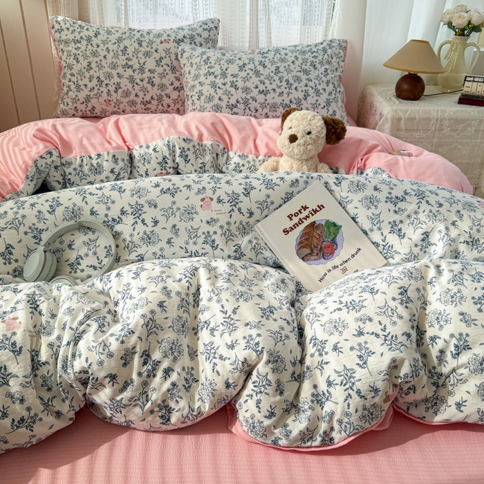 91家纺网 家纺一手货源 找家纺 温眠家纺 2026新款云感针织提花双层纱四件套 柠夏