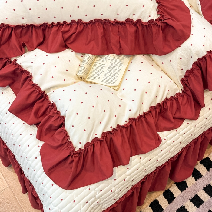 91家纺网 家纺一手货源 找家纺 大麦家纺 2026新款水洗古棉床盖印花四件套 爱恋波点