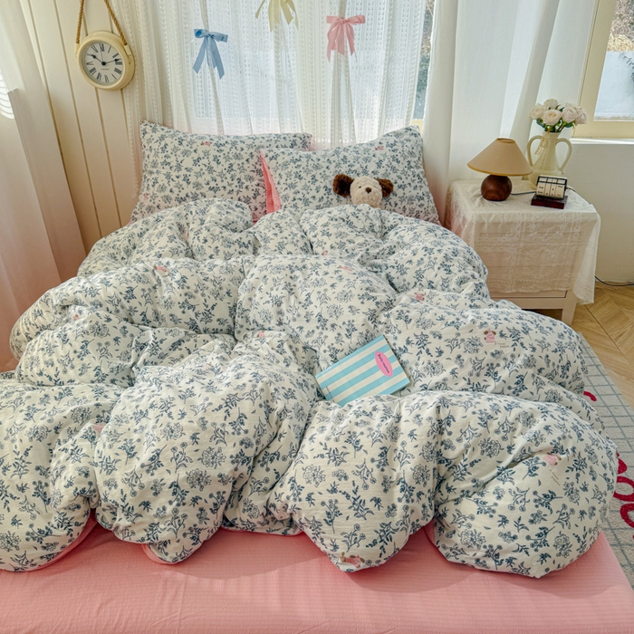 91家纺网 家纺一手货源 找家纺 温眠家纺 2026新款云感针织提花双层纱四件套 柠夏