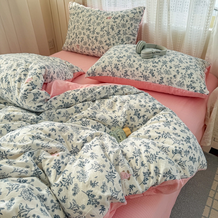 91家纺网 家纺一手货源 找家纺 温眠家纺 2026新款云感针织提花双层纱四件套 柠夏