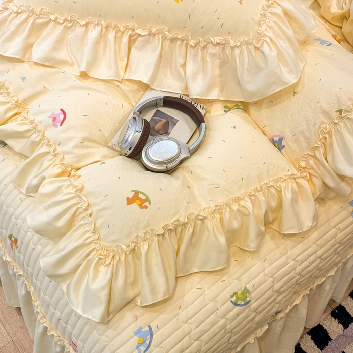 91家纺网 家纺一手货源 找家纺 大麦家纺 2026新款水洗古棉床盖印花四件套 好运木马