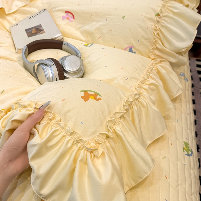 91家纺网 家纺一手货源 找家纺 大麦家纺 2026新款水洗古棉床盖印花四件套 好运木马