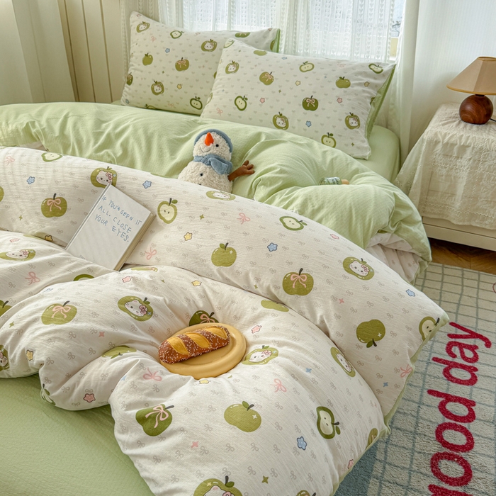 温眠家纺 2026新款云感针织提花双层纱四件套 青苹果