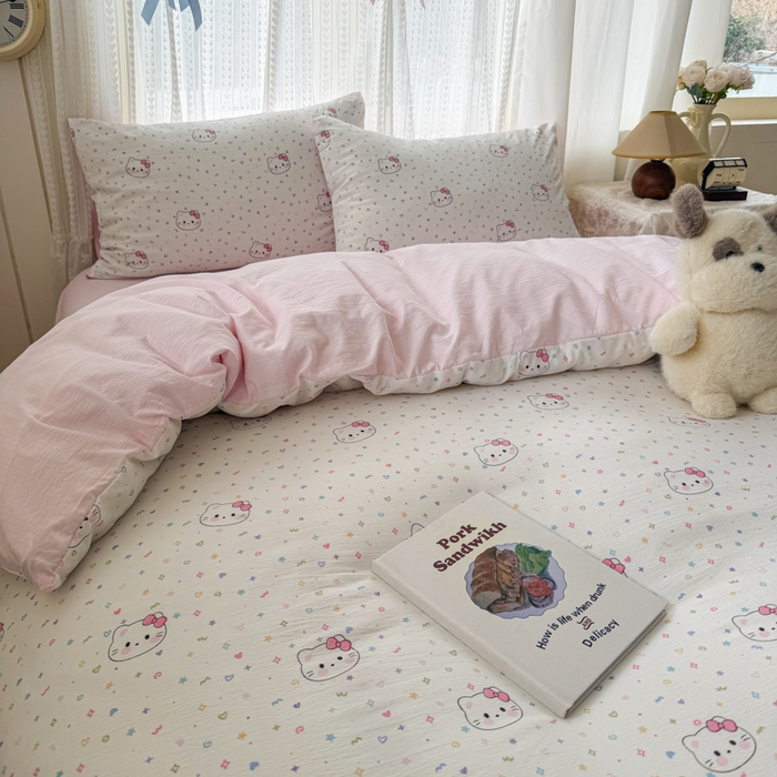 91家纺网 家纺一手货源 找家纺 温眠家纺 2026新款云感针织提花双层纱四件套 晴天小猫