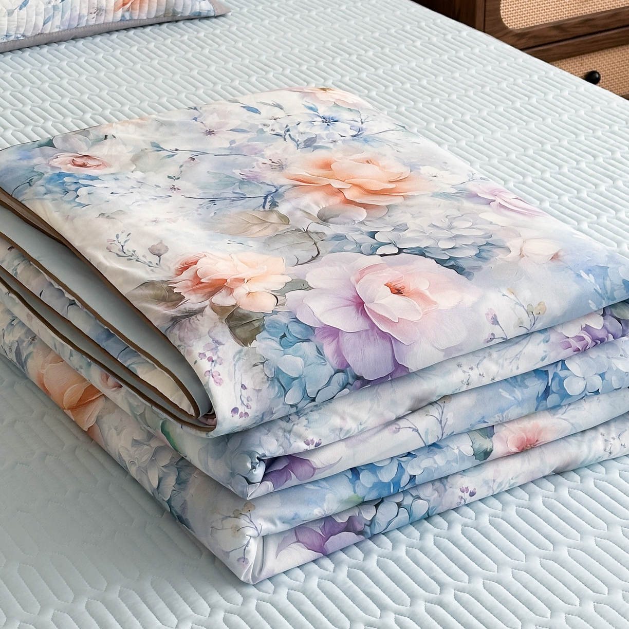 91家纺网 家纺一手货源 找家纺 （总）幸嘉轩 2026新款凉感丝夏被床盖四件套拼色夏凉被空调被