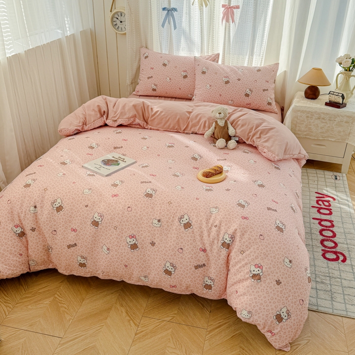 91家纺网 家纺一手货源 找家纺 温眠家纺 2026新款云感针织提花双层纱四件套 甜心萝莉