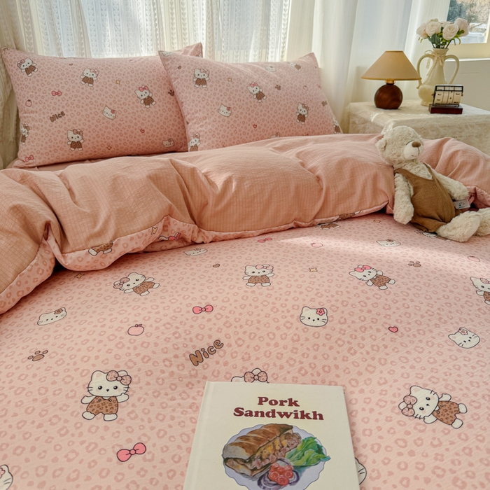 91家纺网 家纺一手货源 找家纺 温眠家纺 2026新款云感针织提花双层纱四件套 甜心萝莉