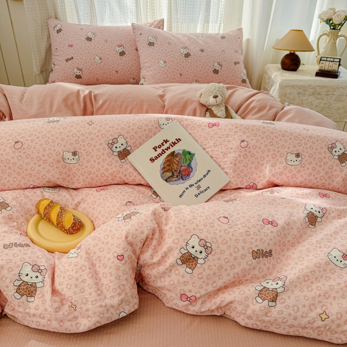 91家纺网 家纺一手货源 找家纺 温眠家纺 2026新款云感针织提花双层纱四件套 甜心萝莉