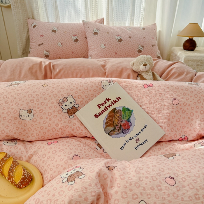 91家纺网 家纺一手货源 找家纺 温眠家纺 2026新款云感针织提花双层纱四件套 甜心萝莉