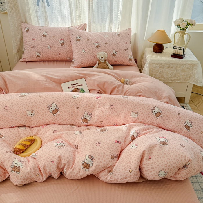 91家纺网 家纺一手货源 找家纺 温眠家纺 2026新款云感针织提花双层纱四件套 甜心萝莉