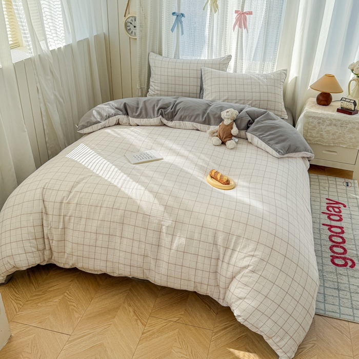 91家纺网 家纺一手货源 找家纺 温眠家纺 2026新款云感针织提花双层纱四件套 未来暮