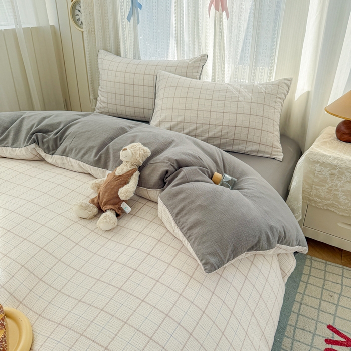 91家纺网 家纺一手货源 找家纺 温眠家纺 2026新款云感针织提花双层纱四件套 未来暮