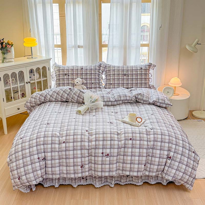 91家纺网 家纺一手货源 找家纺 （总）爱妮玖玖 2026新款全棉纯棉印花蕾丝小花边夹棉床裙四件套