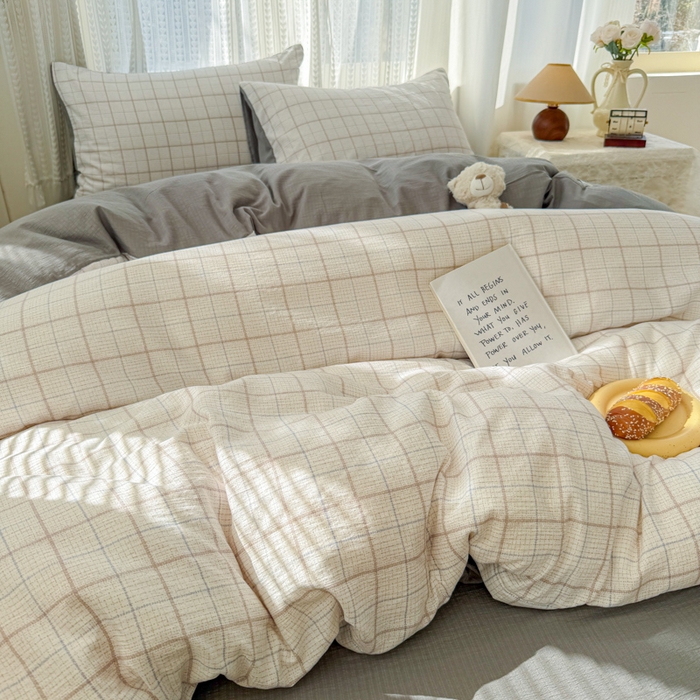 91家纺网 家纺一手货源 找家纺 温眠家纺 2026新款云感针织提花双层纱四件套 未来暮