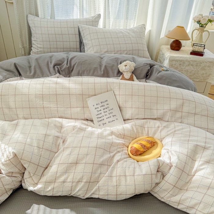 91家纺网 家纺一手货源 找家纺 温眠家纺 2026新款云感针织提花双层纱四件套 未来暮