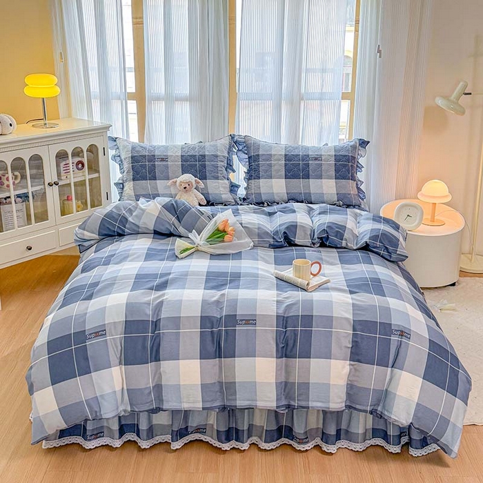 91家纺网 家纺一手货源 找家纺 （总）爱妮玖玖 2026新款全棉纯棉印花蕾丝小花边夹棉床裙四件套