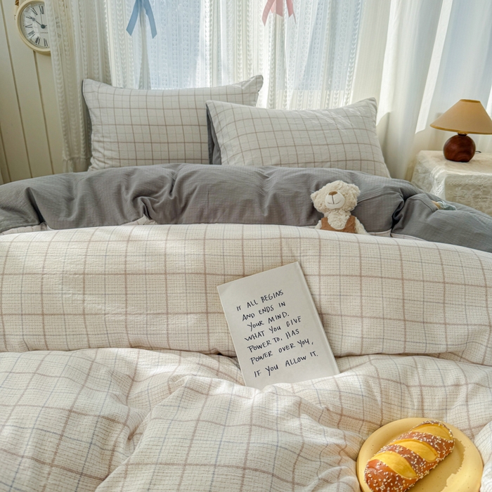 91家纺网 家纺一手货源 找家纺 温眠家纺 2026新款云感针织提花双层纱四件套 未来暮