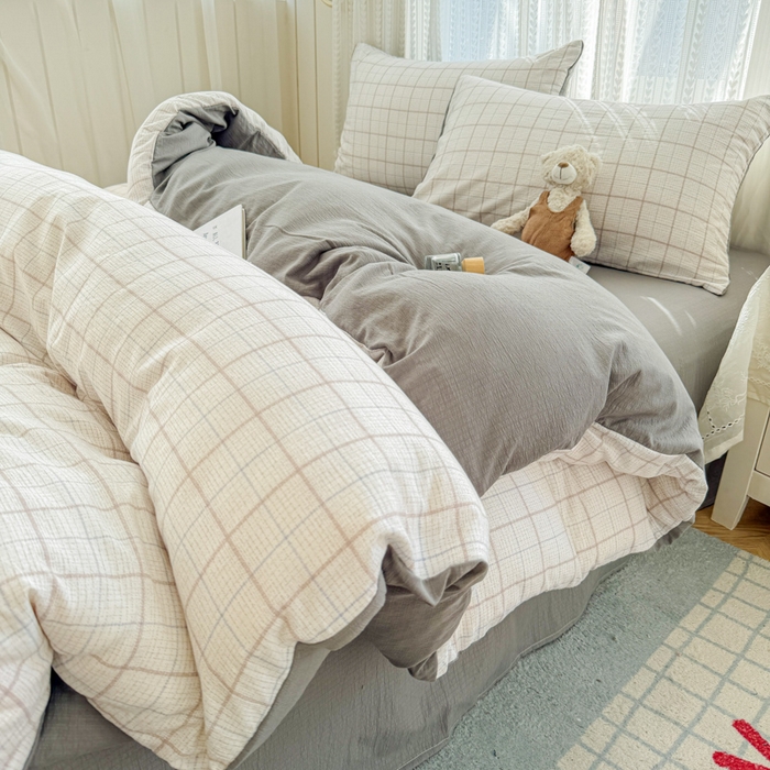 91家纺网 家纺一手货源 找家纺 温眠家纺 2026新款云感针织提花双层纱四件套 未来暮