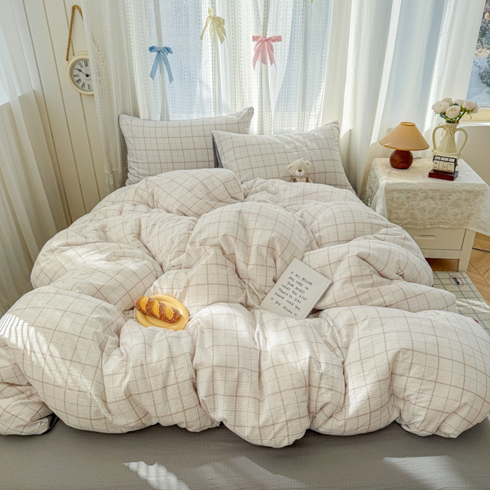 91家纺网 家纺一手货源 找家纺 温眠家纺 2026新款云感针织提花双层纱四件套 未来暮