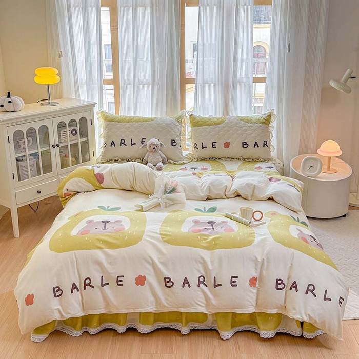 91家纺网 家纺一手货源 找家纺 （总）爱妮玖玖 2026新款全棉纯棉印花蕾丝小花边夹棉床裙四件套