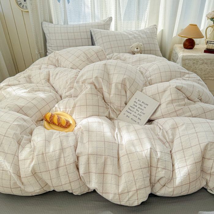 91家纺网 家纺一手货源 找家纺 温眠家纺 2026新款云感针织提花双层纱四件套 未来暮