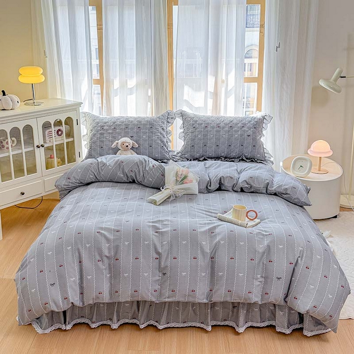 91家纺网 家纺一手货源 找家纺 （总）爱妮玖玖 2026新款全棉纯棉印花蕾丝小花边夹棉床裙四件套