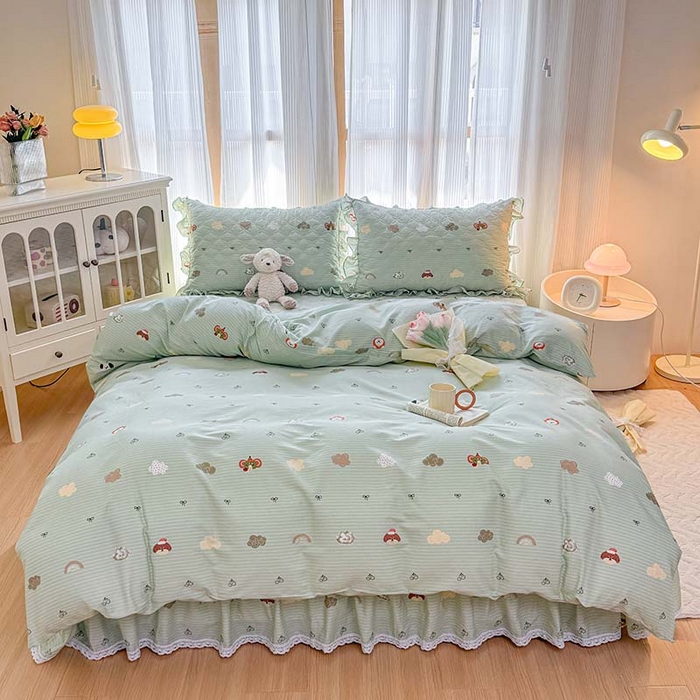 91家纺网 家纺一手货源 找家纺 （总）爱妮玖玖 2026新款全棉纯棉印花蕾丝小花边夹棉床裙四件套