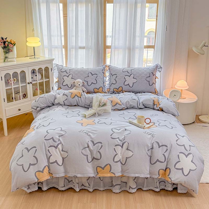 91家纺网 家纺一手货源 找家纺 （总）爱妮玖玖 2026新款全棉纯棉印花蕾丝小花边夹棉床裙四件套