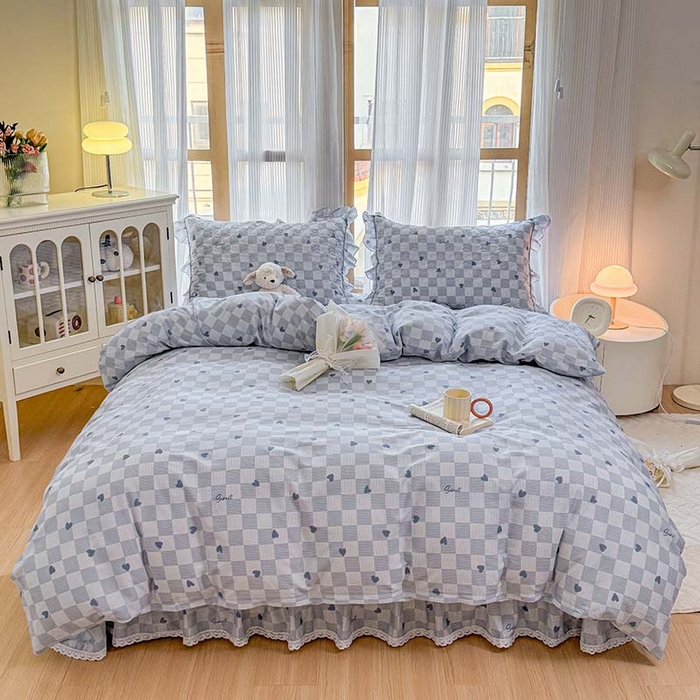 91家纺网 家纺一手货源 找家纺 （总）爱妮玖玖 2026新款全棉纯棉印花蕾丝小花边夹棉床裙四件套